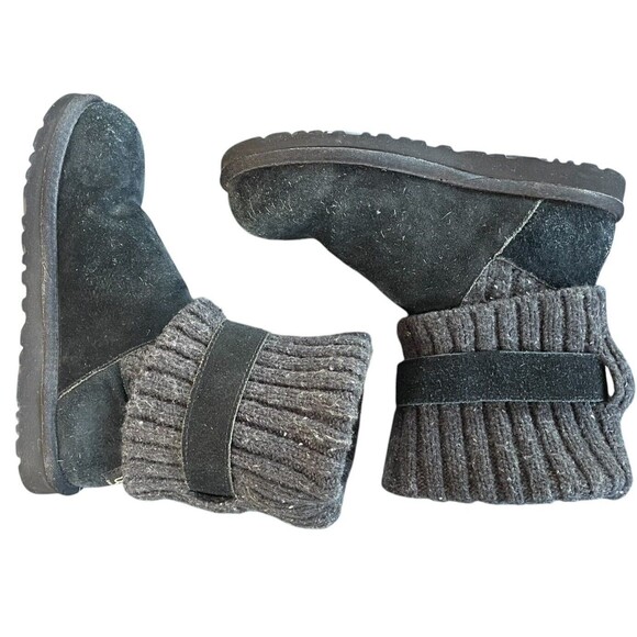 Womens Black UGG Australia Cambridge 1003175 Suede Knit Sheepskin Buckle Boots 6 - Picture 5 of 14